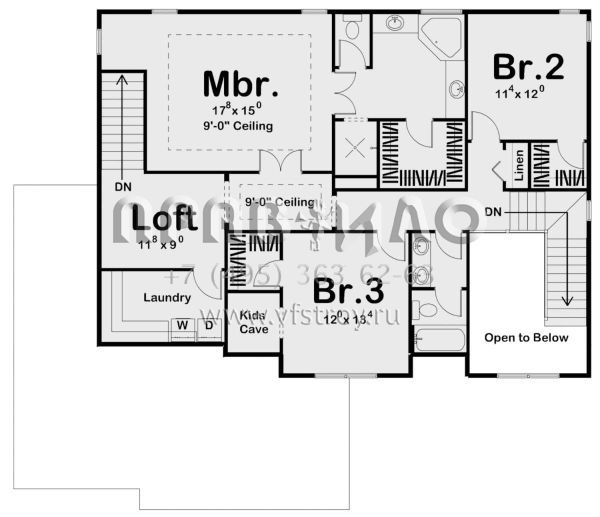 Проект двухэтажного дома с гаражом на три и более машин в стиле Ранчо S5-255 (963-00111)