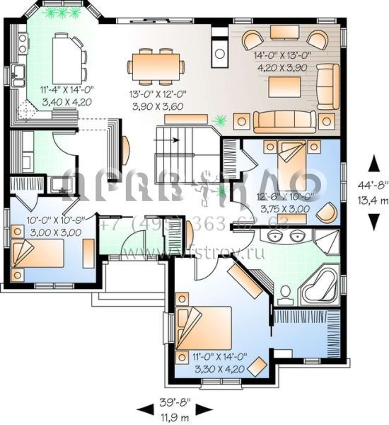 Проект одноэтажного дома без гаража в английском стиле S5-136 (034-00608)