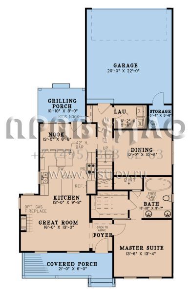 Проект двухэтажного дома с гаражом на две машины в стиле Ранчо S5-156 (8318-00162)