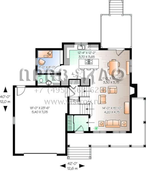Проект двухэтажного дома с гаражом на одну машину в стиле Ранчо S5-175 (034-00752)