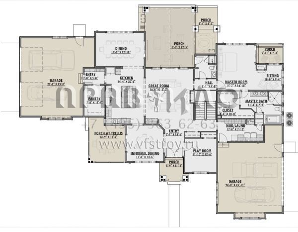 Проект двухэтажного дома с гаражом на три и более машин в американском стиле S5-428 (425-00010)