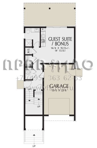 Проект трехэтажного дома с гаражом на одну машину в стиле Ранчо S5-204 (2559-01018)