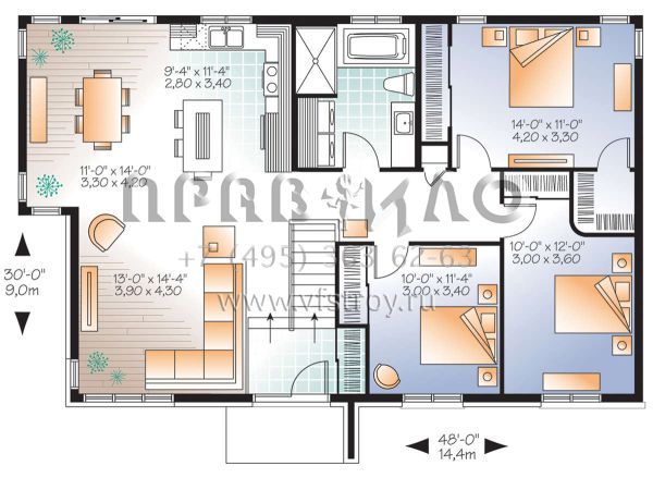 Проект одноэтажного дома без гаража в современном стиле S5-129 (034-01159)