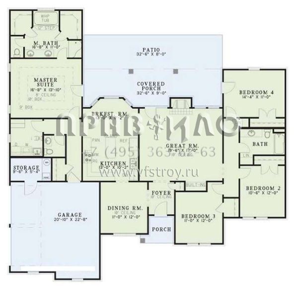 Проект одноэтажного дома с гаражом на две машины в стиле Ранчо S5-199 (110-00325)