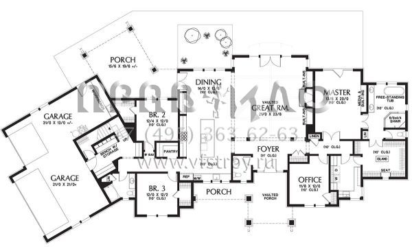 Проект одноэтажного дома с гаражом на три и более машин в американском стиле S5-293 (2559-00717)