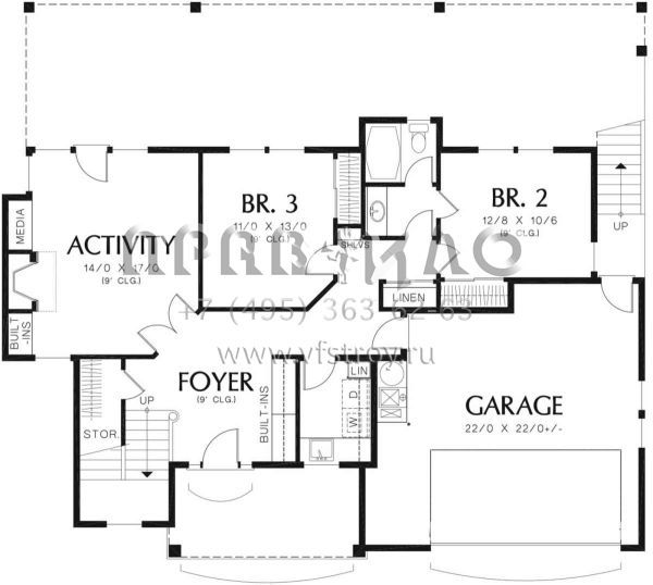 Проект двухэтажного дома с гаражом на две машины в стиле Ранчо S5-221 (2559-00395)