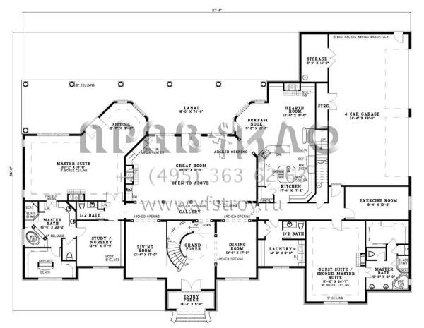 Проект двухэтажного дома с гаражом на три и более машин в стиле Ранчо S5-593 (110-00474)