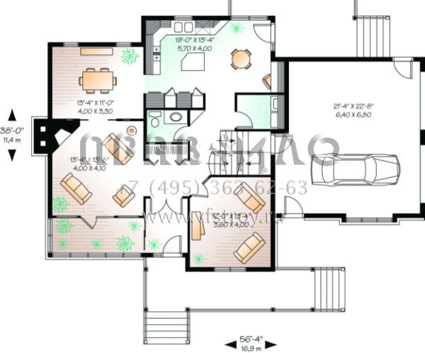 Проект двухэтажного дома с гаражом на две машины в стиле Ранчо S5-203 (034-00043)
