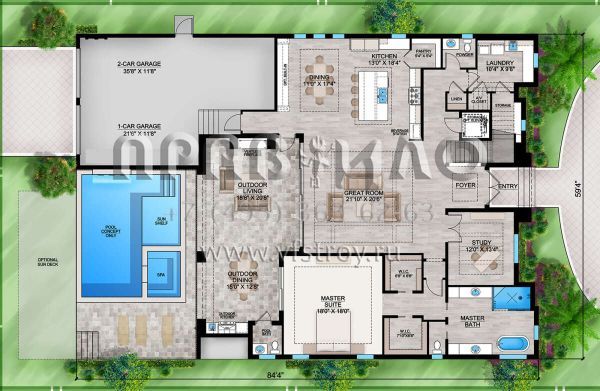 Проект двухэтажного дома с гаражом на три и более машин в прибрежном стиле S5-441 (207-00114)