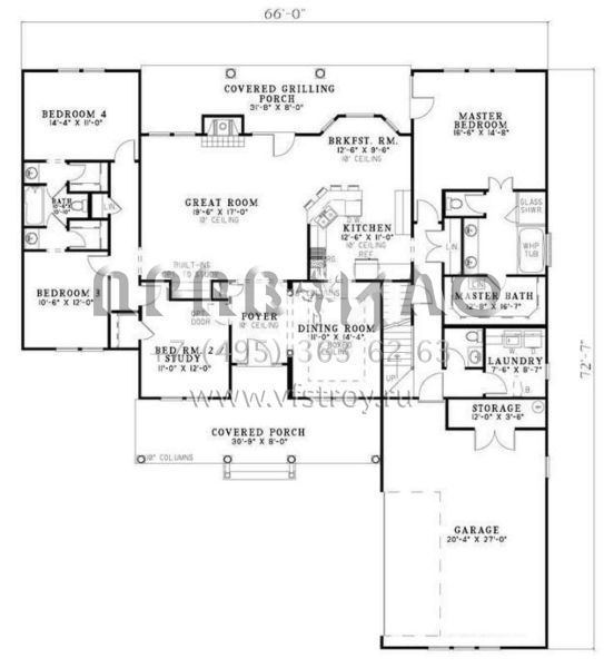 Проект двухэтажного дома с гаражом на две машины в стиле Ранчо S5-219 (110-00749)