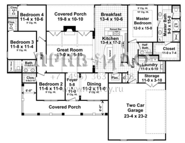Проект одноэтажного дома с гаражом на две машины в стиле Ранчо S5-205 (348-00187)