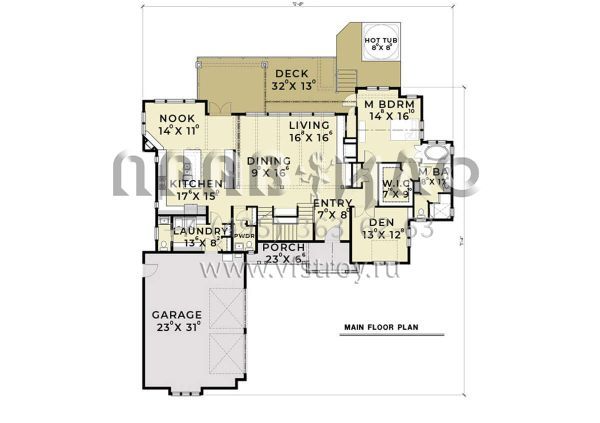 Проект двухэтажного дома с гаражом на две машины в стиле Ранчо S5-492 (2464-00087)
