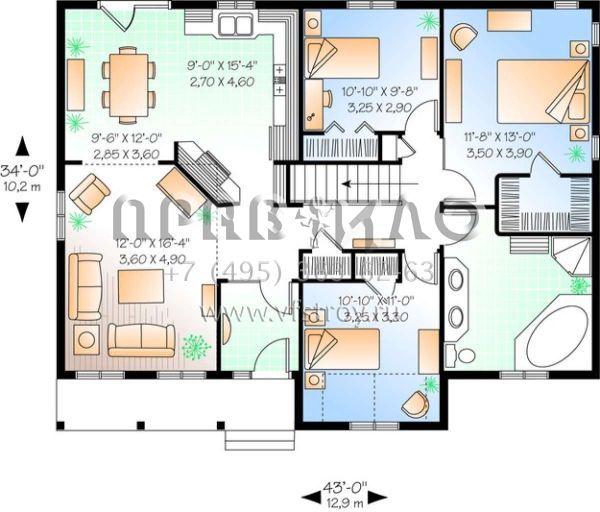 Проект одноэтажного дома без гаража в стиле Ранчо S5-124 (034-00278)