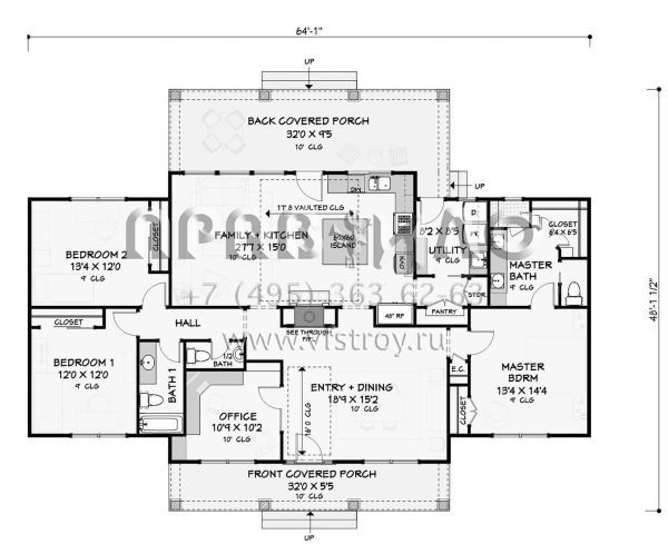 Проект одноэтажного дома с гаражом на две машины в стиле Ранчо S5-180 (3125-00012)