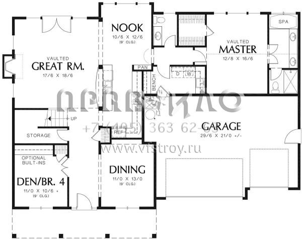 Проект двухэтажного дома с гаражом на три и более машин в стиле Ранчо S5-220 (2559-00346)