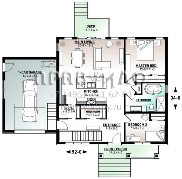 Проект одноэтажного дома без гаража в американском стиле S5-109 (034-01240)