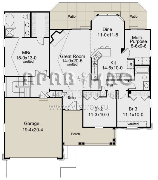 Проект одноэтажного дома с гаражом на две машины в стиле Ранчо S5-147 (5633-00168)