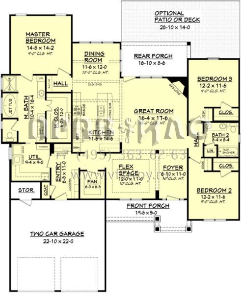 Проект одноэтажного дома с гаражом на две машины в стиле Ранчо S5-198 (041-00091)