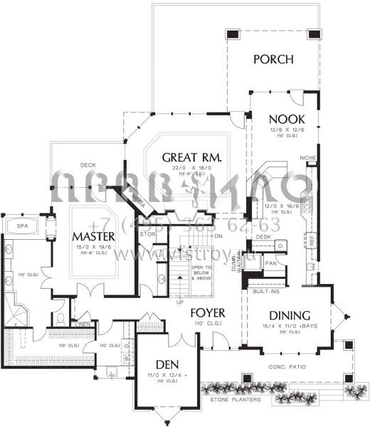 Проект трехэтажного дома с гаражом на три и более машин в стиле Райт S5-438 (2559-00585)