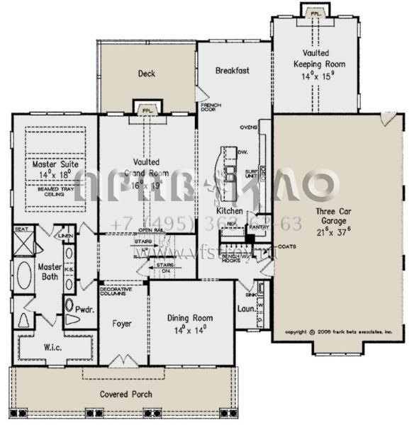 Проект двухэтажного дома с гаражом на три и более машин в стиле Ранчо S5-297 (8594-00254)