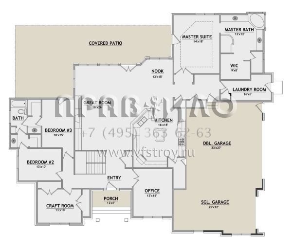 Проект одноэтажного дома с гаражом на три и более машин в стиле Ранчо S5-259 (8768-00051)