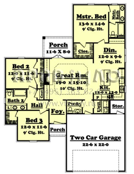 Проект одноэтажного дома с гаражом на две машины в стиле Ранчо S5-149 (041-00016)