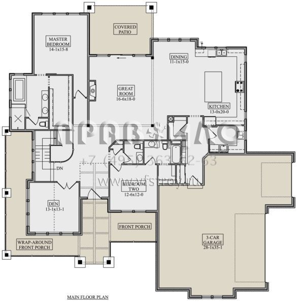 Проект одноэтажного дома с гаражом на три и более машин в американском стиле S5-231 (5631-00205)
