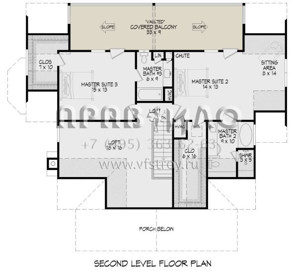 Проект двухэтажного дома без гаража в стиле Шале S5-242 (940-00803)