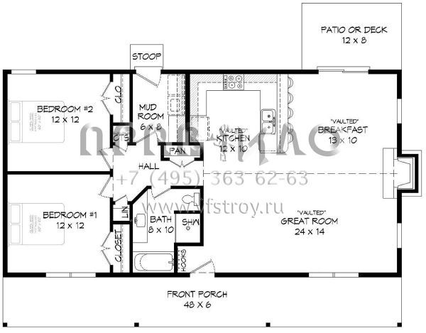 Проект одноэтажного дома без гаража в стиле Ранчо S5-111 (940-00110)