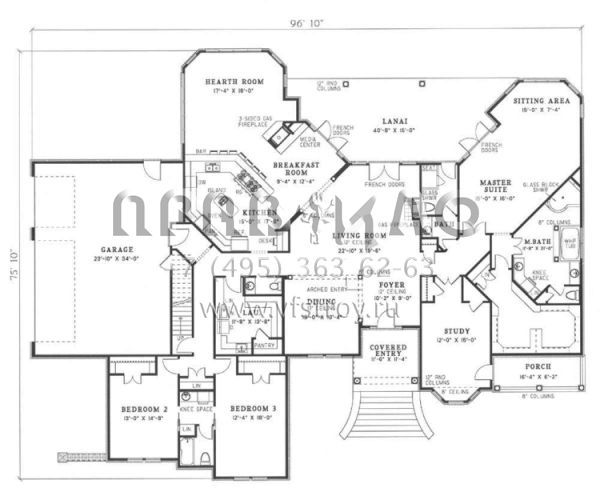 Проект двухэтажного дома с гаражом на три и более машин в стиле Ранчо S5-421 (110-00111)