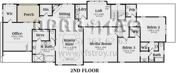 Проект двухэтажного дома с гаражом на две машины в стиле Ранчо S5-420 (009-00272)