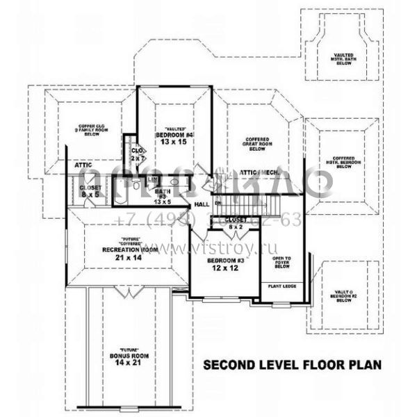Проект двухэтажного дома с гаражом на три и более машин в стиле Ранчо S5-263 (053-01499)