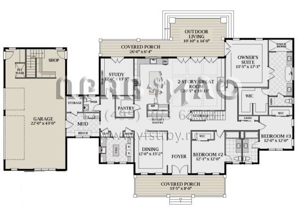 Проект двухэтажного дома с гаражом на три и более машин в современном стиле S5-414 (6849-00092)