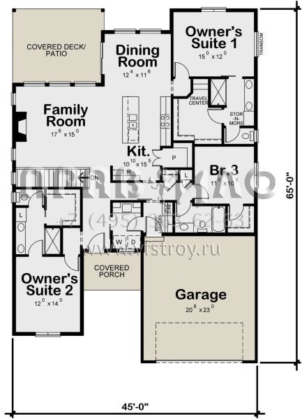 Проект одноэтажного дома с гаражом на две машины в современном стиле S5-174 (402-01744)