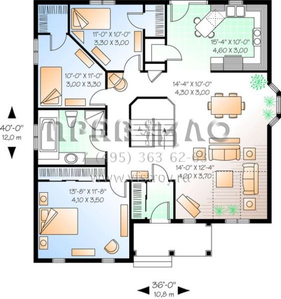 Проект одноэтажного дома без гаража в стиле Ранчо S5-123 (034-00265)