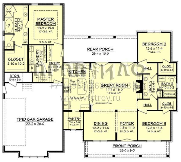 Проект одноэтажного дома с гаражом на две машины в стиле Ранчо S5-193 (041-00168)