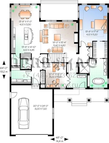 Проект двухэтажного дома с гаражом на две машины в американском стиле S5-243 (034-00993)