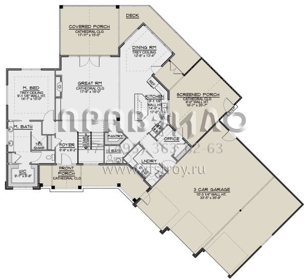Проект одноэтажного дома с гаражом на три и более машин в американском стиле S5-166 (5032-00044)
