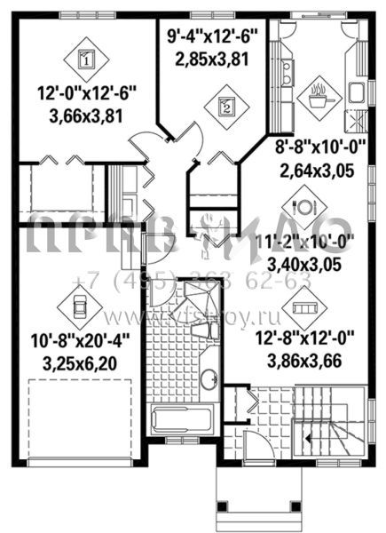 Проект одноэтажного дома с гаражом на одну машину в стиле Ранчо S5-96 (6146-00371)