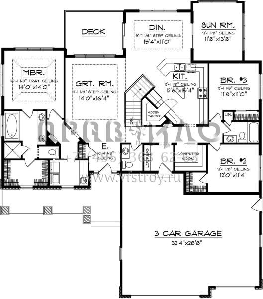 Проект одноэтажного дома с гаражом на три и более машин в американском стиле S5-204 (1020-00265)