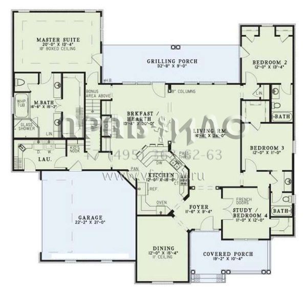 Проект двухэтажного дома с гаражом на две машины в стиле Ранчо S5-244 (110-00351)