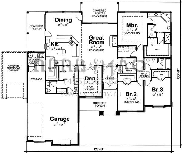 Проект одноэтажного дома с гаражом на две машины в английском стиле S5-228 (402-01535)