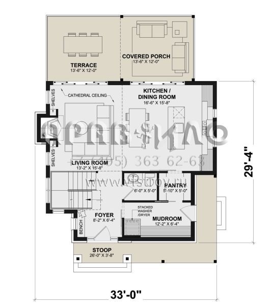 Проект одноэтажного дома без гаража в американском стиле S5-197 (034-01328)