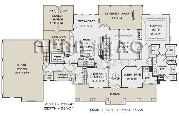 Проект двухэтажного дома с гаражом на три и более машин в стиле Ранчо S5-304 (6082-00169)