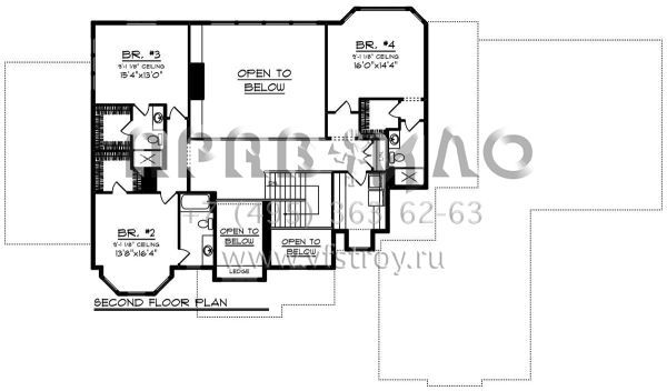 Проект двухэтажного дома с гаражом на три и более машин в стиле Ранчо S5-412 (1020-00084)