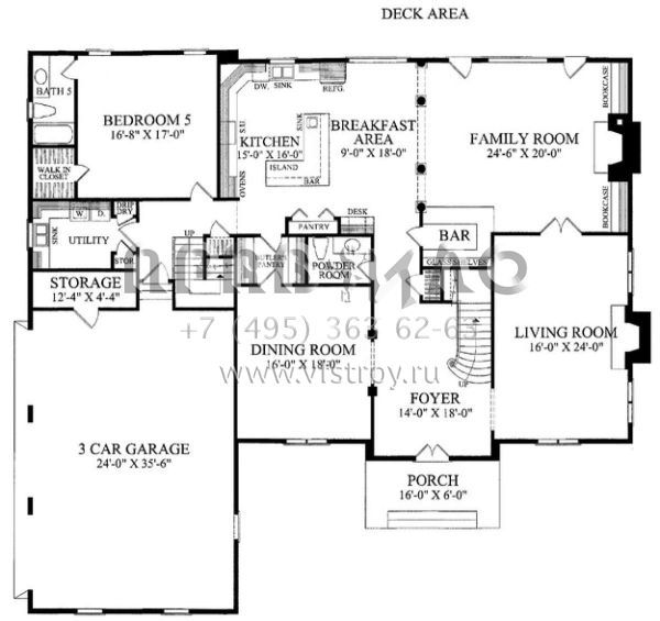 Проект двухэтажного дома с гаражом на три и более машин в стиле Ранчо S5-499 (7922-00182)