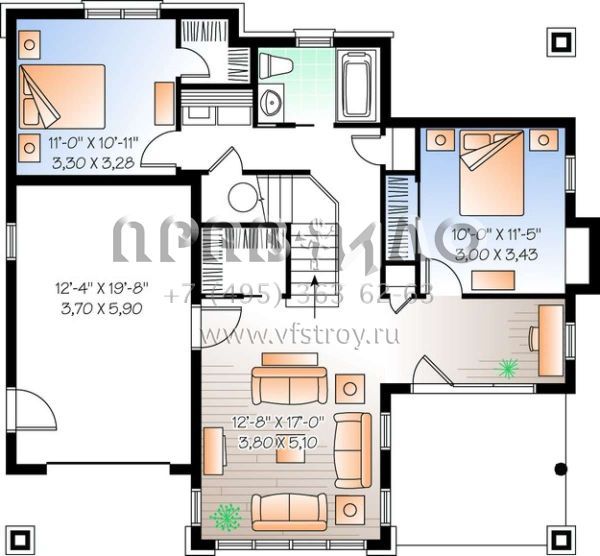 Проект двухэтажного дома с гаражом на одну машину в современном стиле S5-199 (034-00887)