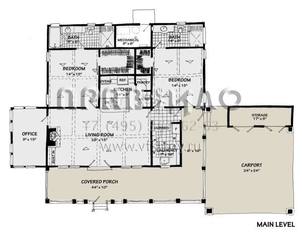 Проект одноэтажного дома с гаражом на две машины в стиле Ранчо S5-161 (1907-00058)
