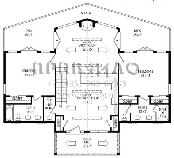 Проект одноэтажного дома с гаражом на одну машину в стиле Ранчо S5-202 (940-00025)