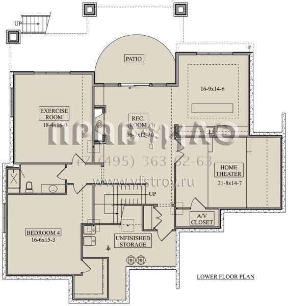 Проект особняка на склоне с цокольным этажом, вторым светом и гаражом на четыре машины  S5-275 (5631-00217)